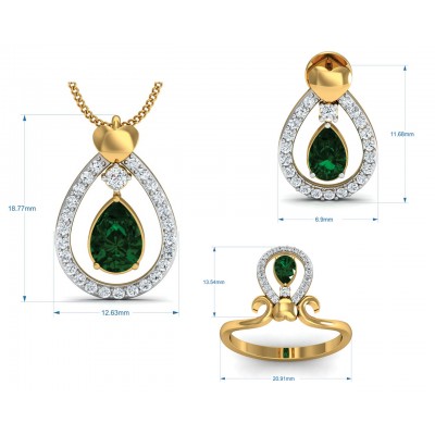 Ameena Emerald Diamond Pendant Set